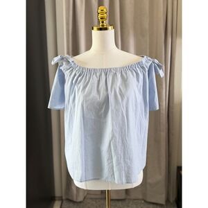 HM Light Blue Off the Shoulder Blouse Tie Shoulder Short Sleeve Top Womens 12